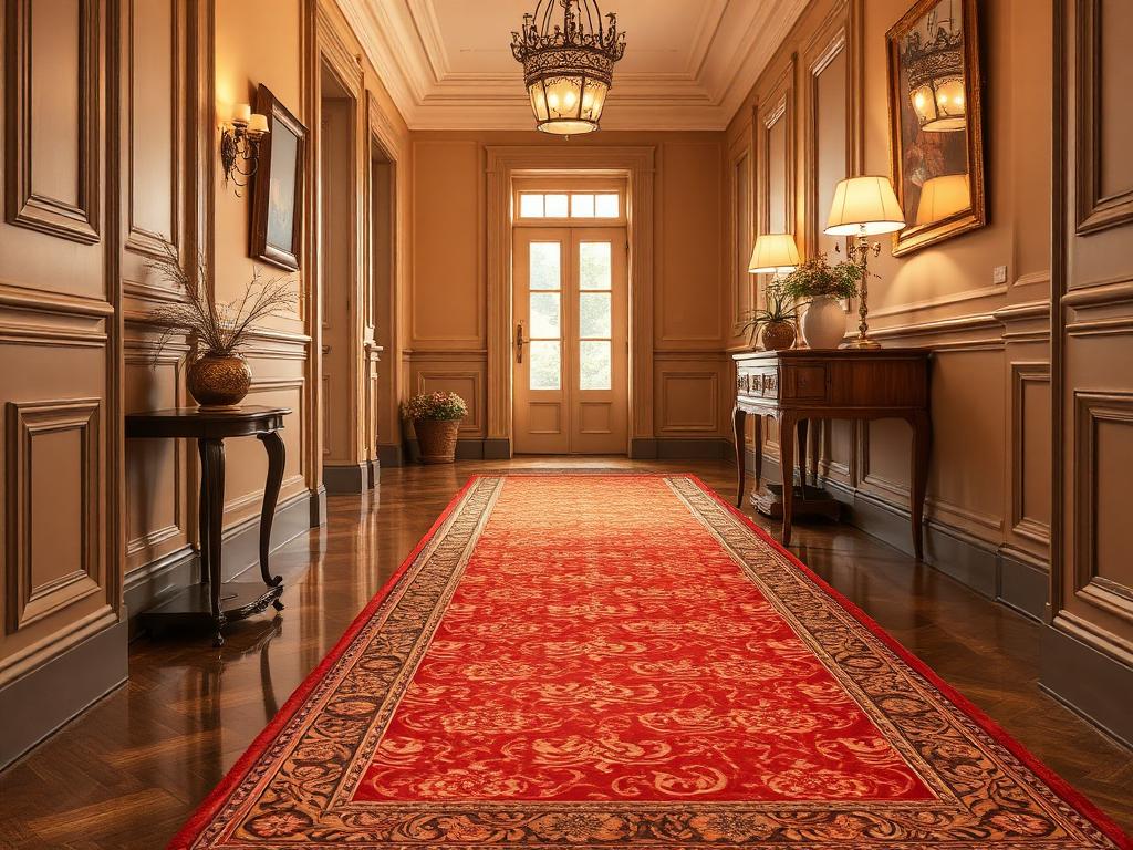 Rust and terracotta hallway runner carpet in an elegant corridor